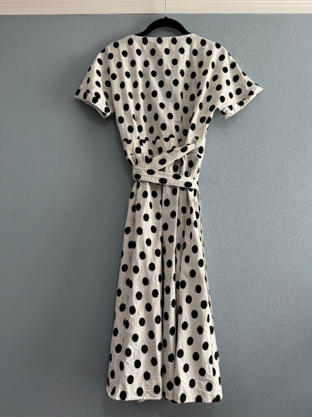 Sezane Marielle Wrap Dress Black Dots Ecru Size 36 - Picture 4 of 5
